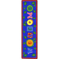 A runner type classroom kids rug that says "Welcome"